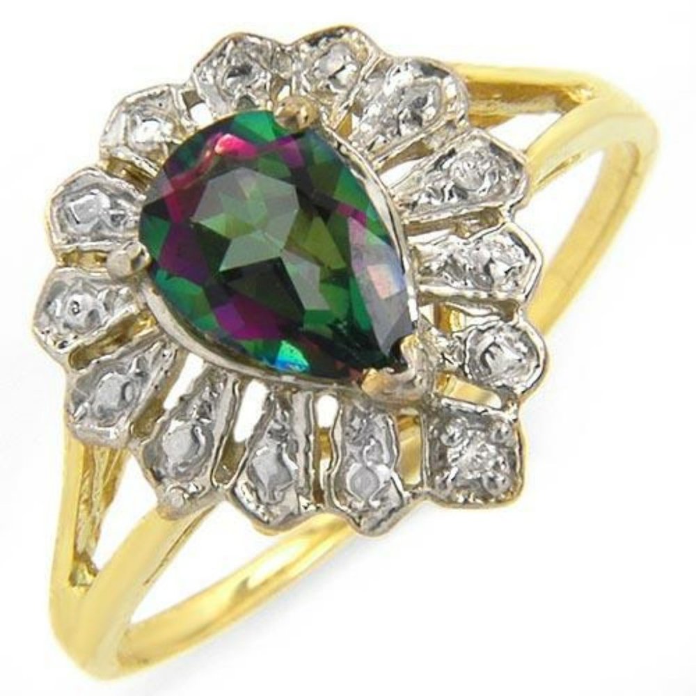 🆕️ 10K Genuine Mystic Topaz & Diamonds Yellow Gold Ring
